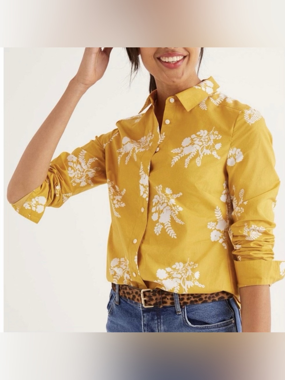 Boden Classic Women’s Mustard Floral Button-Down Oxford Shirt Size 8P - Picture 3 of 9